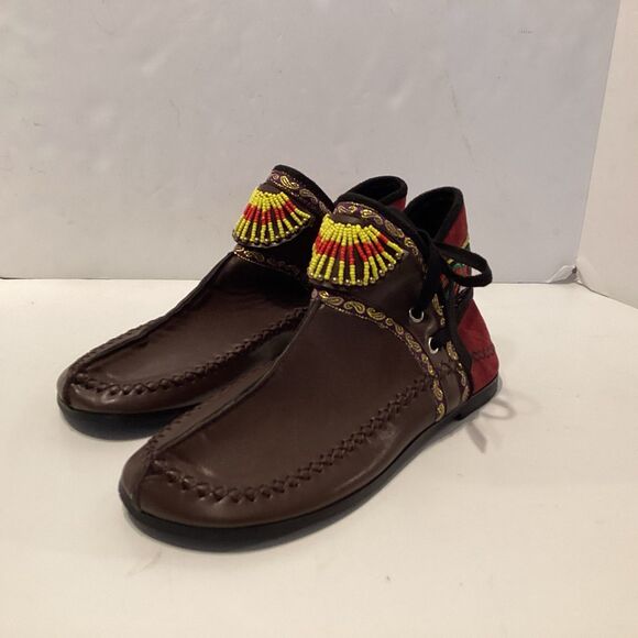 artisan Morocco made moccasins shoes oak unique beads embroidery sz 38 - Picture 1 of 10
